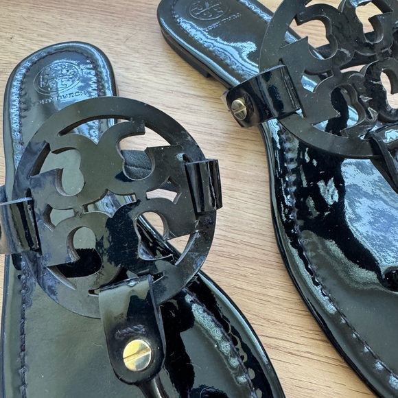TORY BURCH millar Sandals In Black Patent Leather Size 8 - Picture 2 of 15